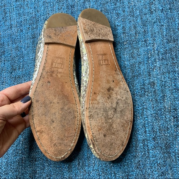 Frye Carson Ballet Flats Crackled Distressed Leather Metallic - Picture 6 of 7